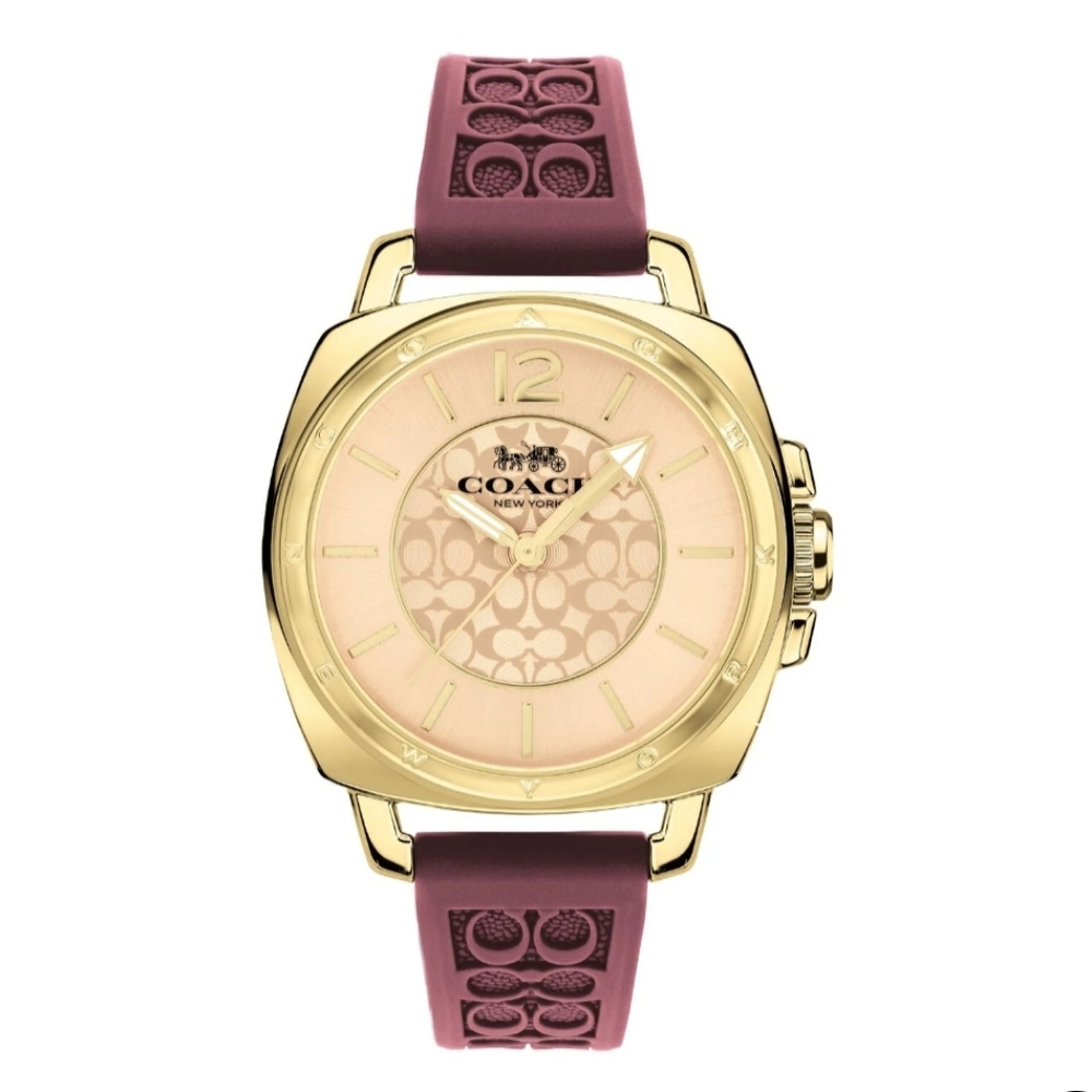 Coach Movado Women's Gold and Maroon Rubber Band Watch